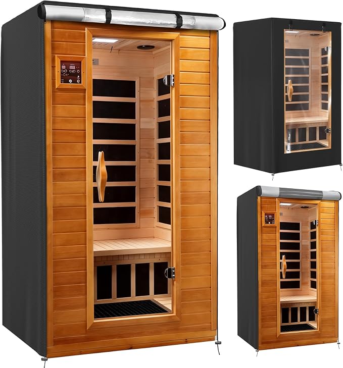 Outdoor Wood Sauna Cover,Waterproof & Dustproof Sauna Cover for 1-2 Person Outdoor Person Sauna's Room, with PVC Clear Door Design,40''L X 38''W X 73''H