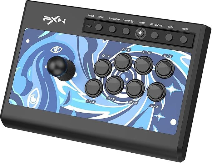 PXN-008 Fight Stick Joystick Arcade Fight Stick with Turbo Macro Functions Plug and Play Arcade Fighting for PC, PS3, PS4, Xbox One Xbox Series X/S Android TV Box, N-Switch (PXN-008-Blue)