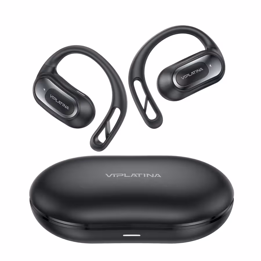 VIPLATINA OWS VT39 Open-Ear Wireless Earbuds, Bluetooth 5.4, with Charging Case, Black