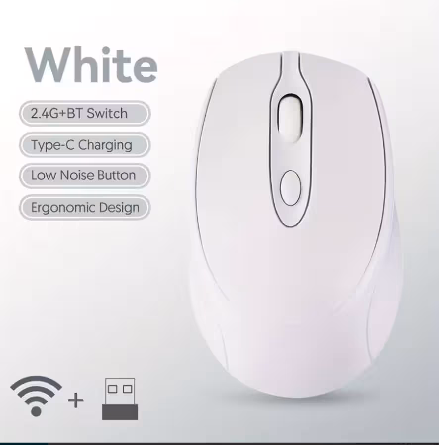 Ambidextrous Dual-Mode Wireless Mouse, Portable Ergonomic Type-C Rechargeable Silent Mouse