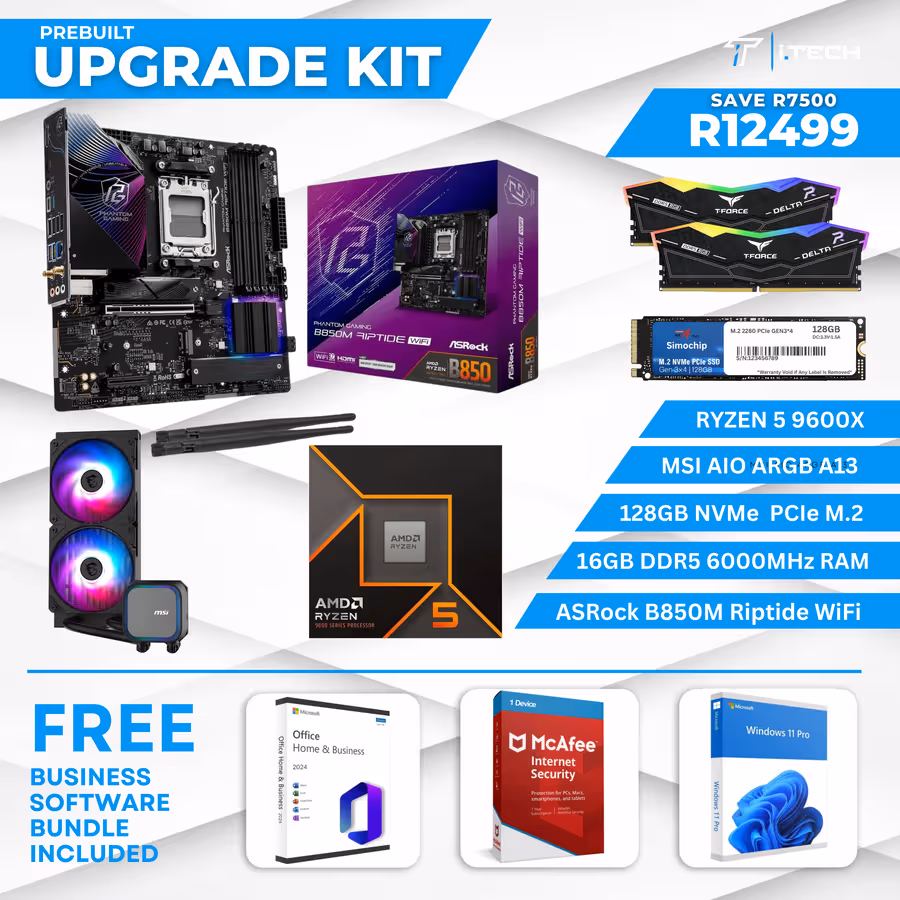 UPGRADE GAMING KIT | Ryzen 5 9600X & ARGB AIO | 16GB DDR5 6000MHz | 128GB SSD | ASRock B850M