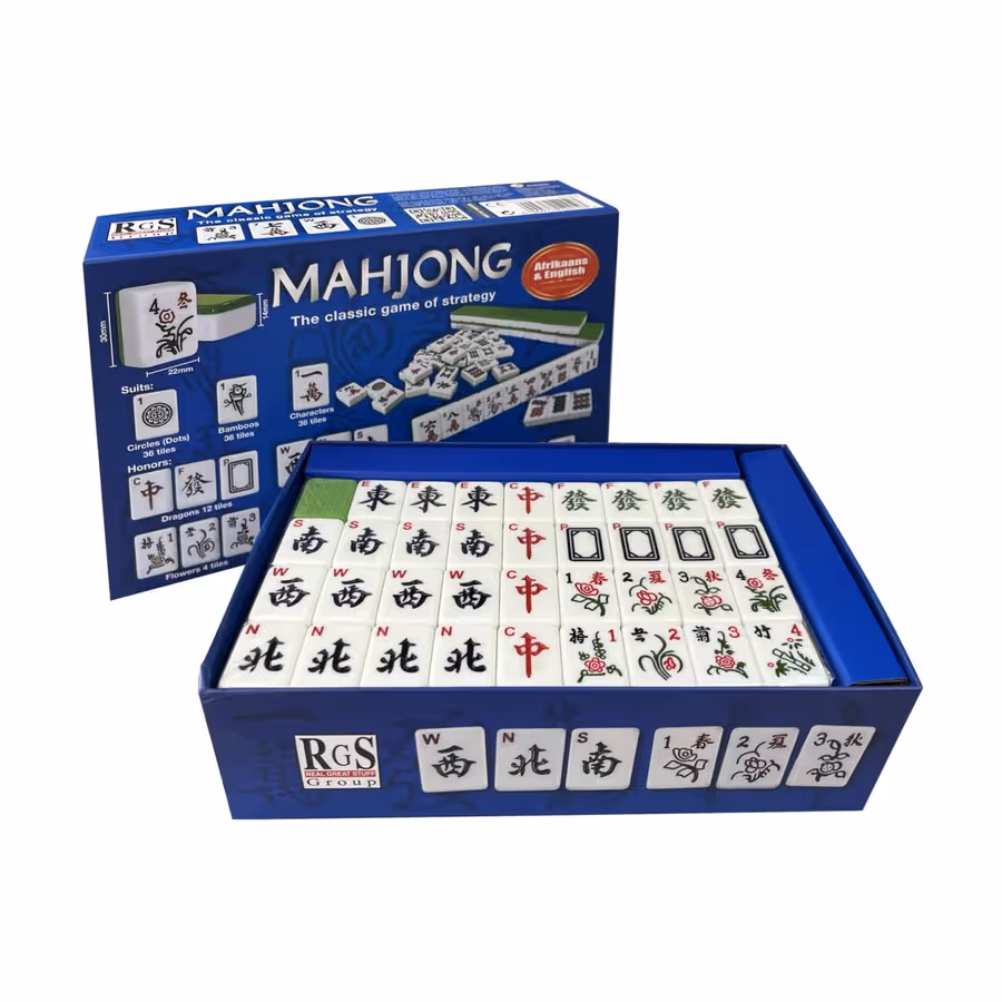 Classic Mahjong Strategy Tile Game Set: 144 Tiles – English & Afrikaans Guide