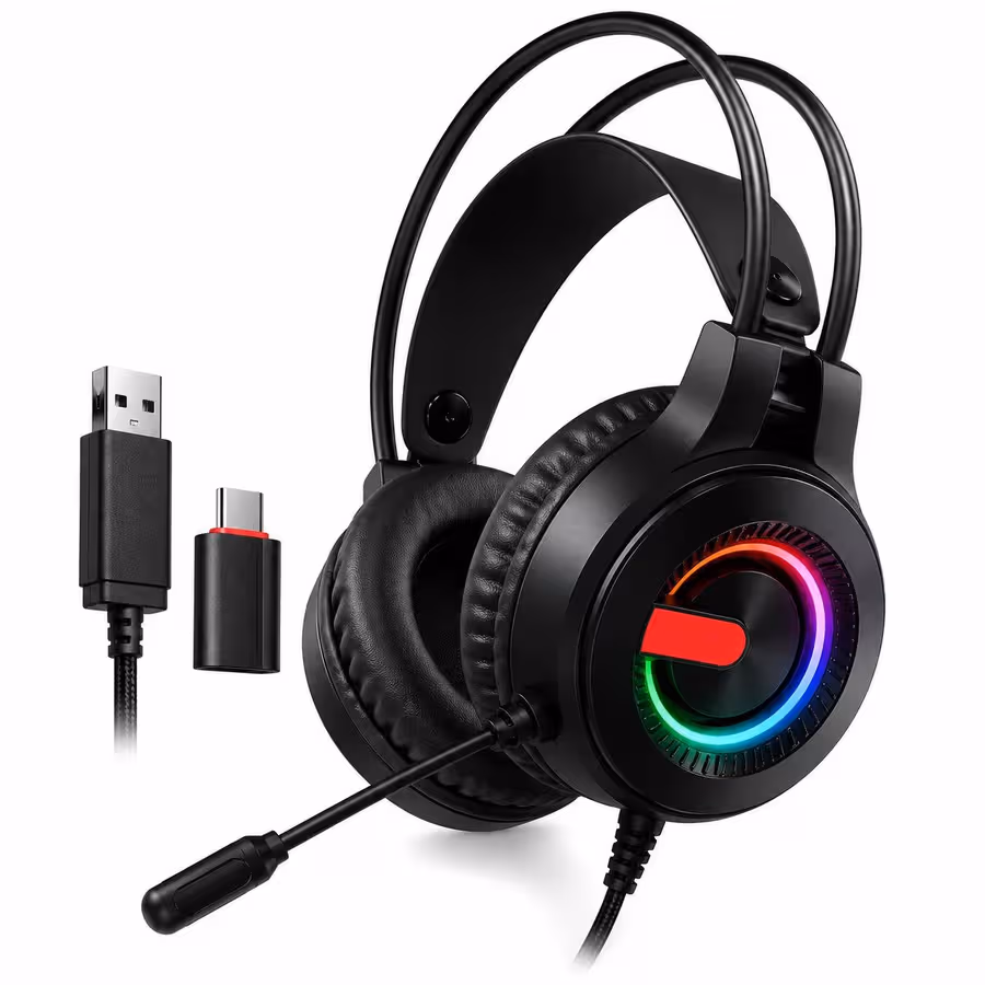 G20 RGB Gaming Headset USB Wired 7.1 Surround Sound Headphones Noise Reduction Mic Type-C Adapter