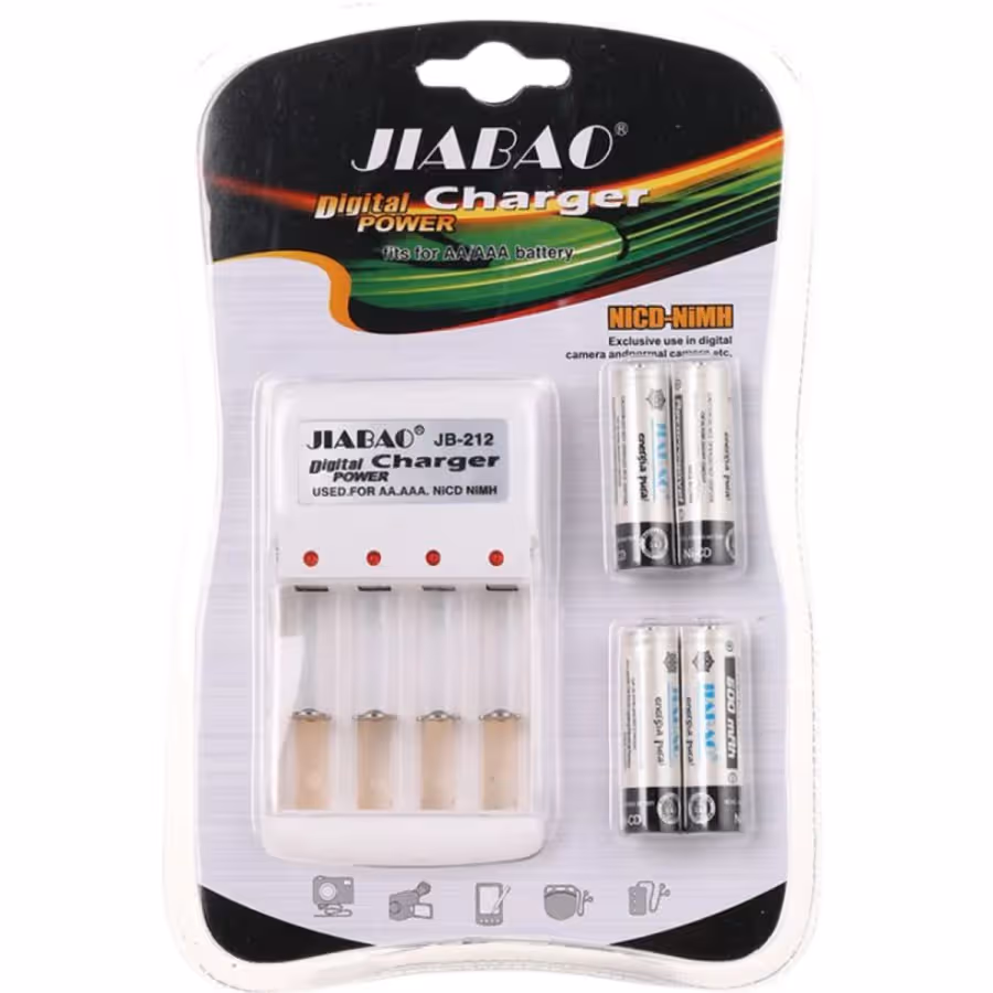 Jiabao JB212 Battery Charger with 4 Pieces 600mAh AA Rechargeable Batteries