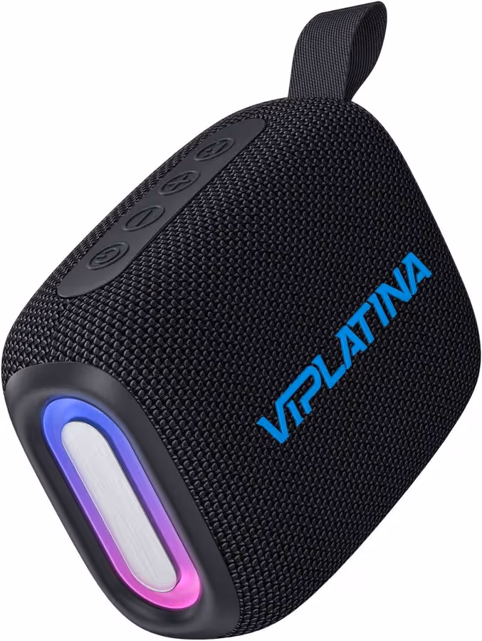 VIPLATINA VSW08 Wireless Bluetooth Speaker, Portable with RGB Light, Black, Carry Strap