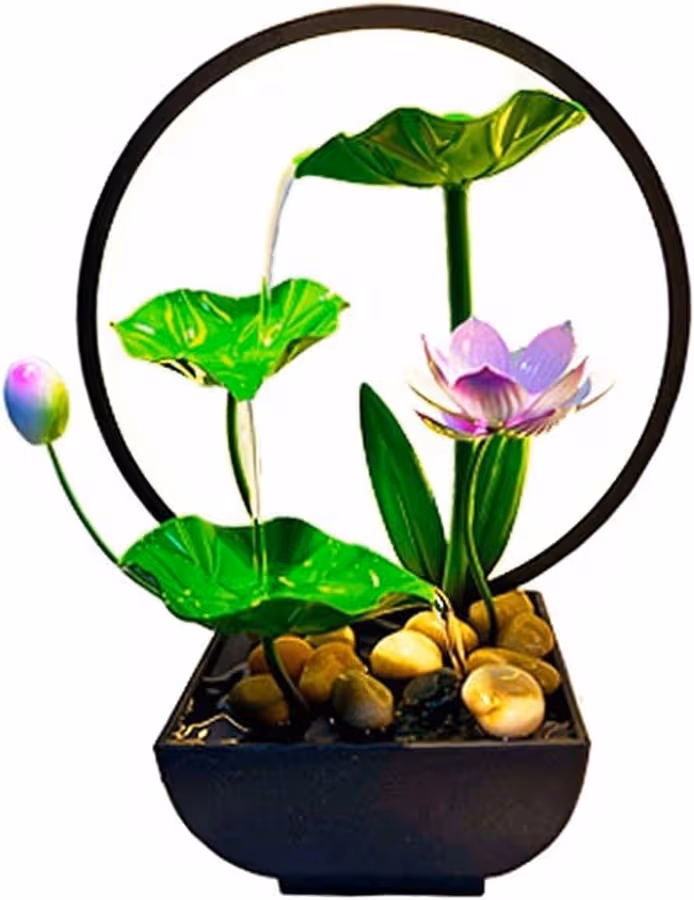 Illuminated Lotus Leaf Zen Tabletop Water Fountain