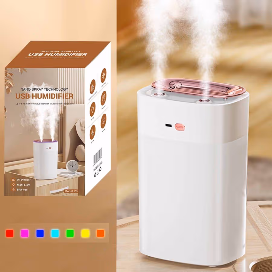 USB Aromatherapy Humidifier With Light Large Capacity 1300ML Quiet Cool Mist Humidifier