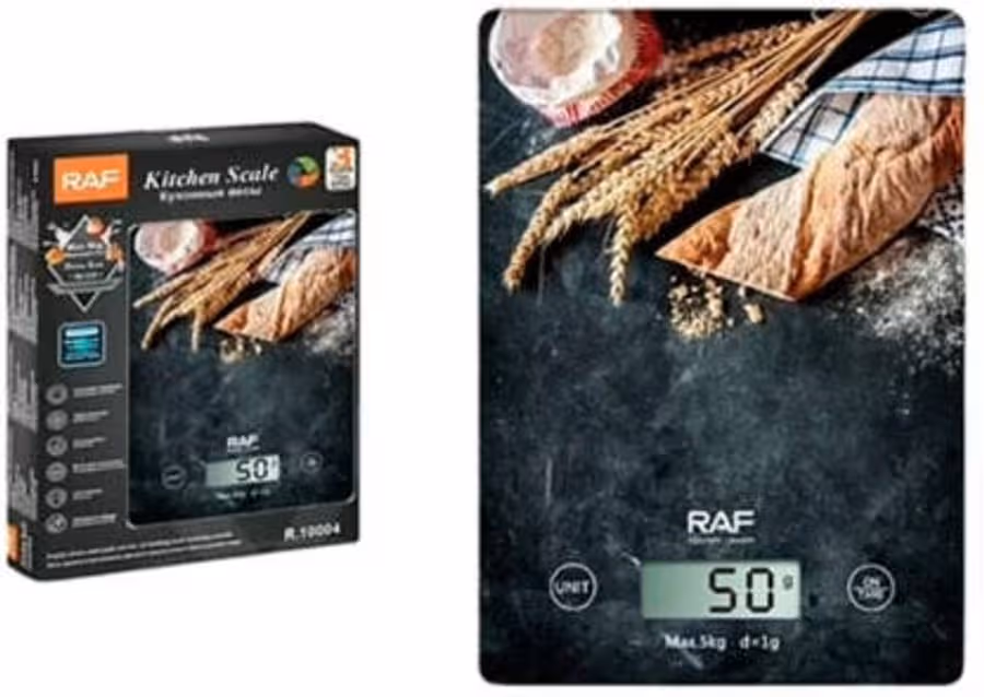 RAF Digital Kitchen Scale with Tempered Glass – 5kg Electronic Food Weighing Scale