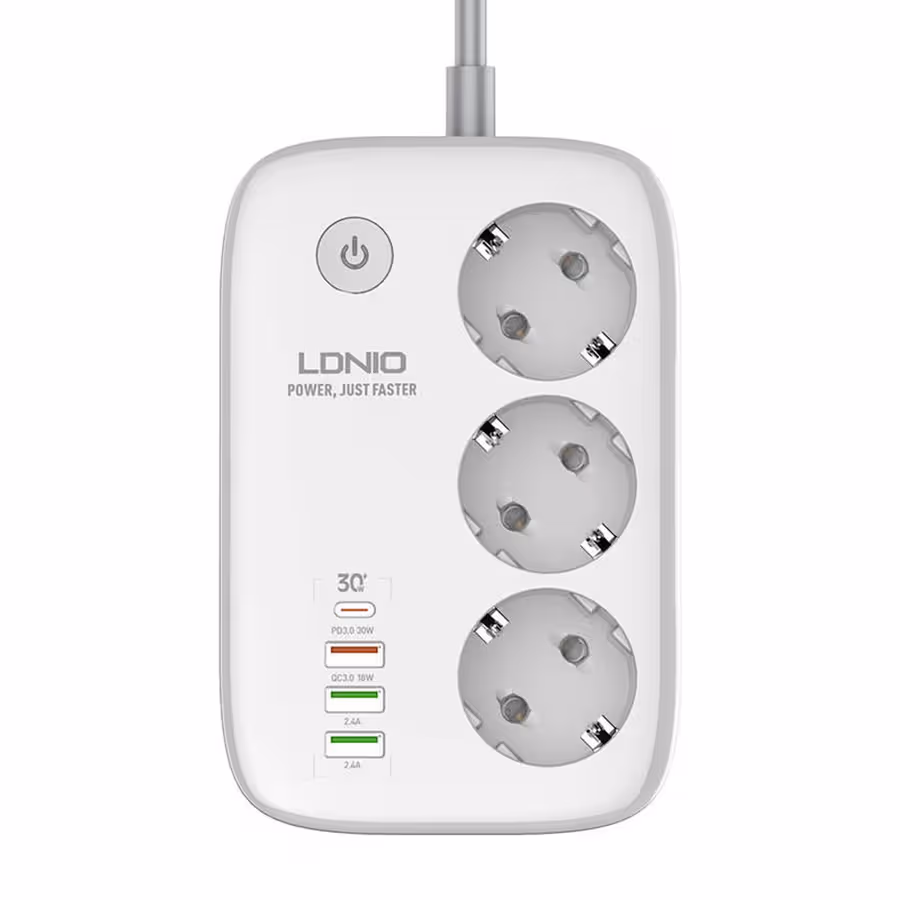 LDNIO SEW3452 Wi-Fi Smart Power Strip, 3 AC Outlets, 1 PD 30W, 1 QC3.0 18W, 2 Auto-ID USB Ports, EU